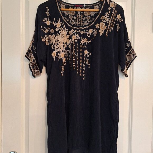 Johnny Was  Blue Embroidered Floral Blouse Tunic Dress size  S - Picture 1 of 6